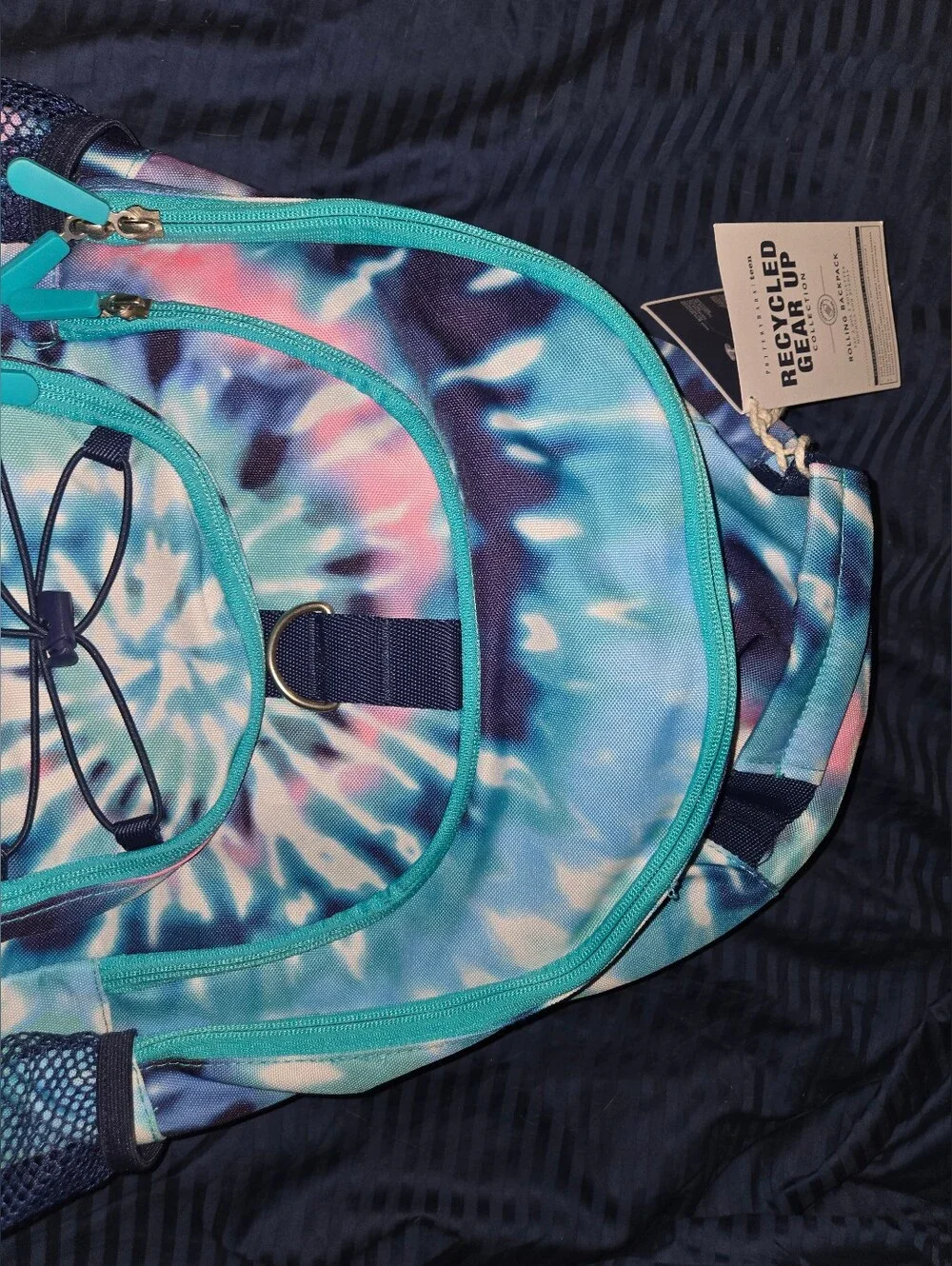 Pottery Barn Teen Tie-Dye Blue Rolling Backpack with Turquoise Accents